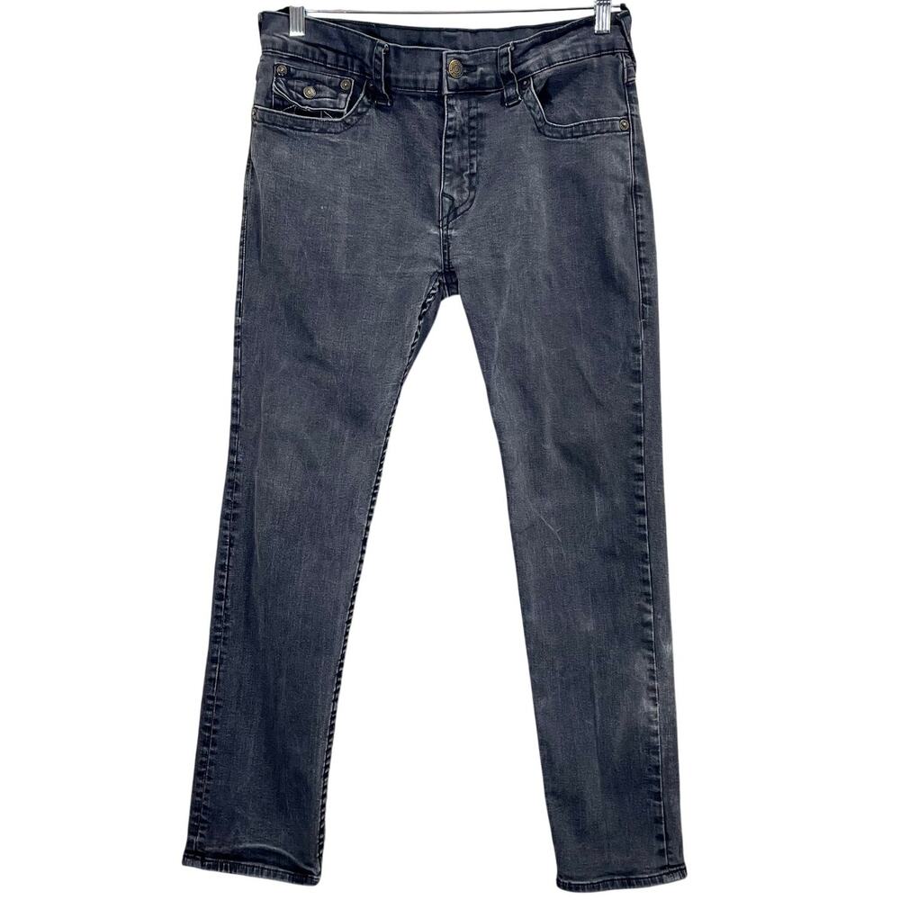 True Religion Rocco Jeans Flap Back Relaxed Skinny Fit Gray Jean Men's Size 34